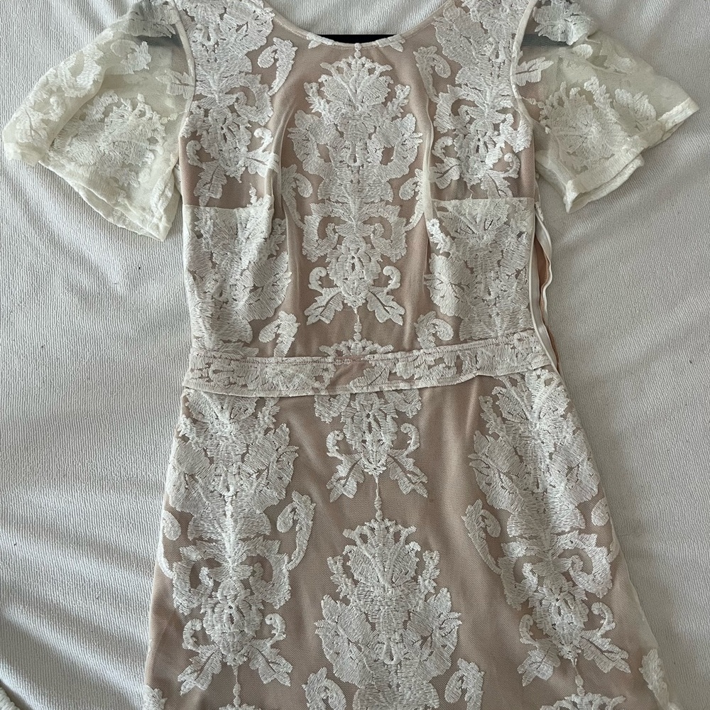 For Love And Lemons Lace Mini Dress in Cream and White